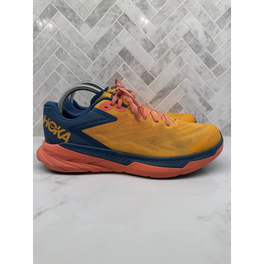 Hoka One One Zinal Trail Running Shoes Womens Size 10B 10 B Orange Blue Sneakers
